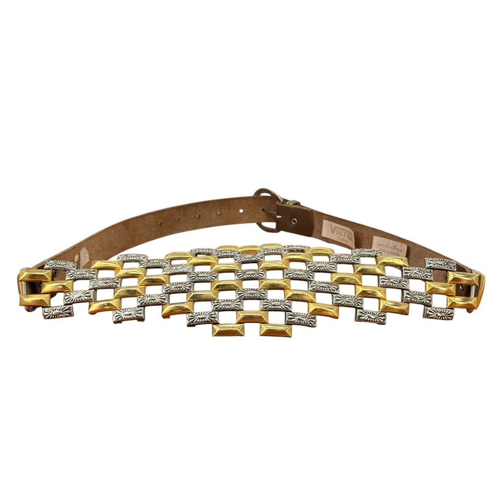 Voltige Paris Belt Cosplay Statement VTG Women's SZ 32 Brown Gold Silver Leather